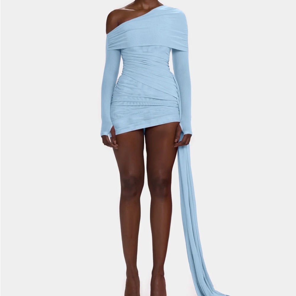 Chic One-Shoulder Light Blue Dress